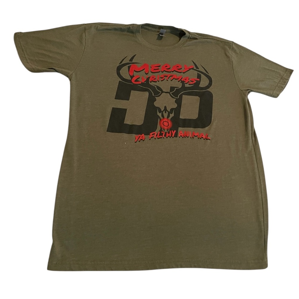 Merry Christmas Shirt Men Medium Green Gym Streetwear Crew Neck Holiday‎ Tee